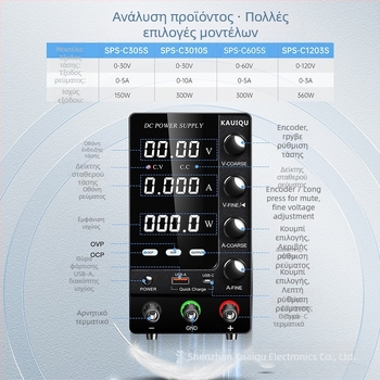 KUAIQU Ρυθμιζόμενο Τροφοδοτικό DC, 30–60V, Προστασία OCP και OVP, Μεταγωγικό Τροφοδοτικό