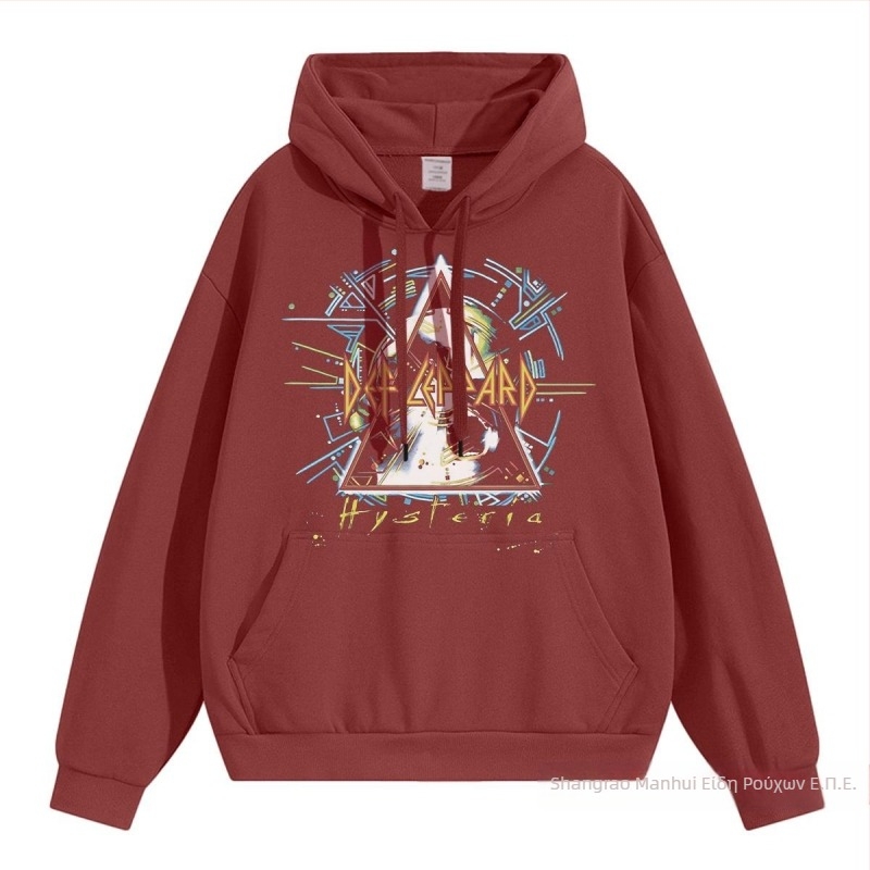 Φούτερ με κουκούλα – χωρίς γιακά, μοτίβο ροκ μουσικής, χαλαρή γραμμή, για άνδρες, Άνοιξη 2025