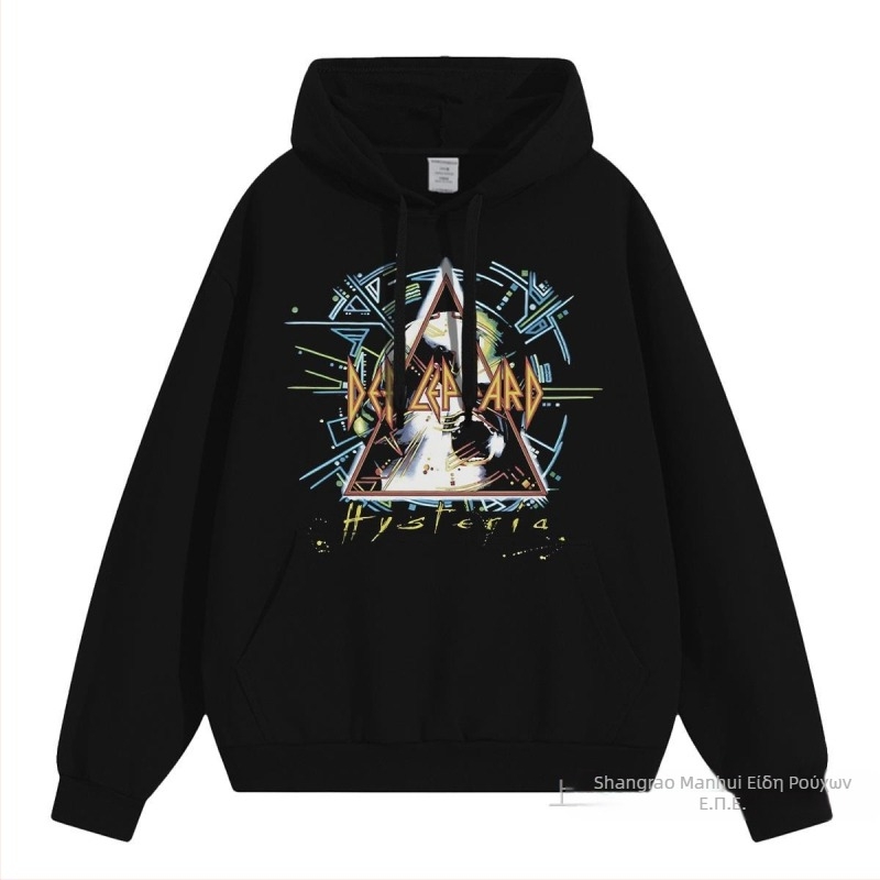 Φούτερ με κουκούλα – χωρίς γιακά, μοτίβο ροκ μουσικής, χαλαρή γραμμή, για άνδρες, Άνοιξη 2025