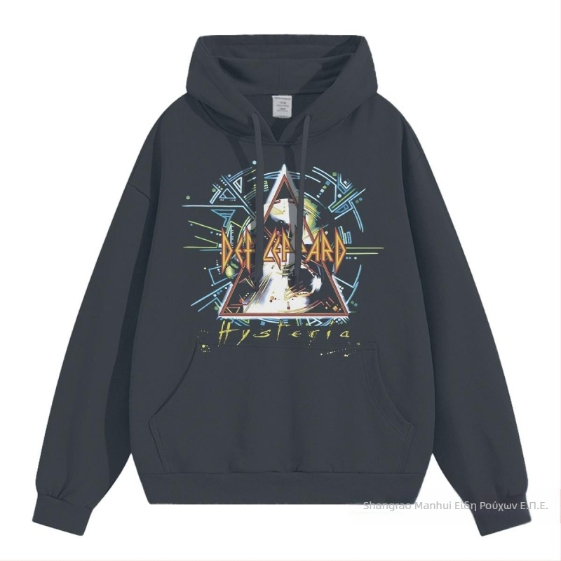 Φούτερ με κουκούλα – χωρίς γιακά, μοτίβο ροκ μουσικής, χαλαρή γραμμή, για άνδρες, Άνοιξη 2025