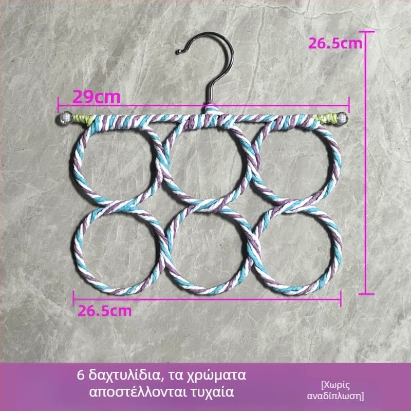 Σταντ για φουλάρι με 6 δαχτυλίδια, εσωτερική κρεμάστρα για ρούχα, πλεκτό από χαρτί ρατάν πλέγμα για πουλιά