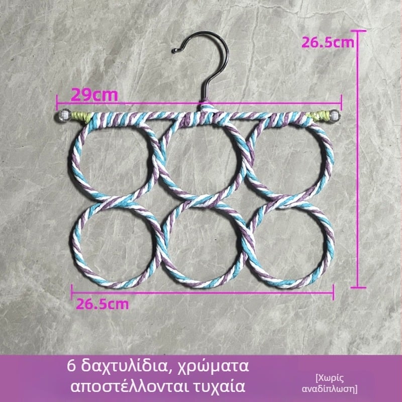 Σταντ για φουλάρι με 6 δαχτυλίδια, εσωτερική κρεμάστρα για ρούχα, πλεκτό από χαρτί ρατάν πλέγμα για πουλιά