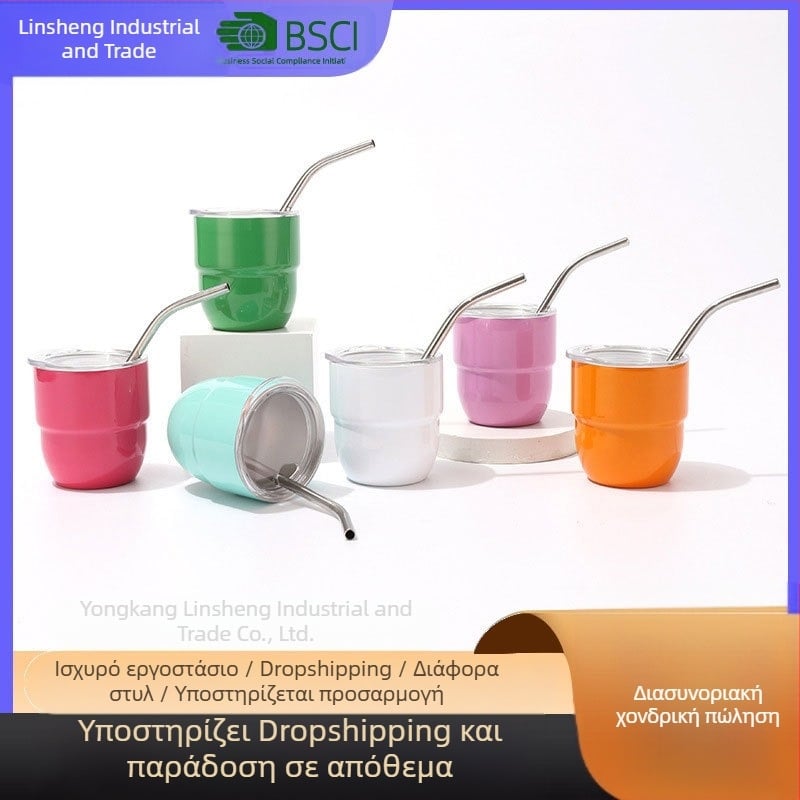 Μίνι κύπελλο αυτοκινήτου, 4 oz, εσωτερικό από ανοξείδωτο ατσάλι 304, εξωτερικό από 201, φορητό μονωμένο κύπελλο με καλαμάκι