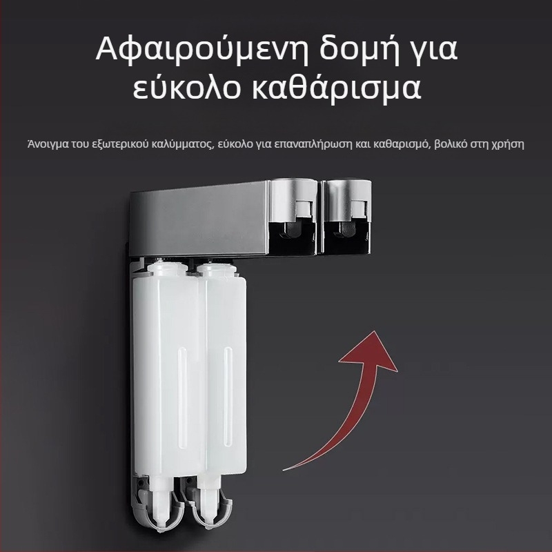 Δοσομετρητής σαπουνιού και σαμπουάν τοίχου από ABS, χειροκίνητη λειτουργία πάτησης, μοντέρνος μινιμαλιστικός σχεδιασμός, μπάνιο και κουζίνα, μάρκα British Hansha