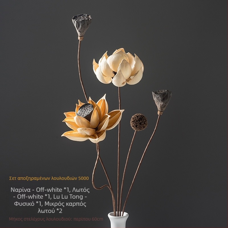 Μπουκέτο αποξηραμένων λουλουδιών σε στυλ Zen για σαλόνι – ανάμικτα στοιχεία με λωτό, καρποί λωτού και κώνους πεύκου (Variety: Lily; Material: Other; Craft: Other; Gift: No)