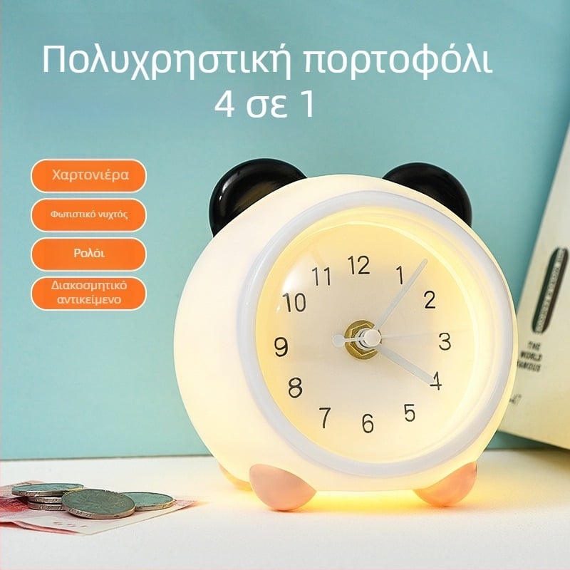 Ρολόι γραφείου για παιδιά με κουμπαρά και φωτισμό νύχτας, μπαταριοκίνητος μηχανισμός, μονή όψη, πλαστικό περίβλημα, στυλ καρτούν