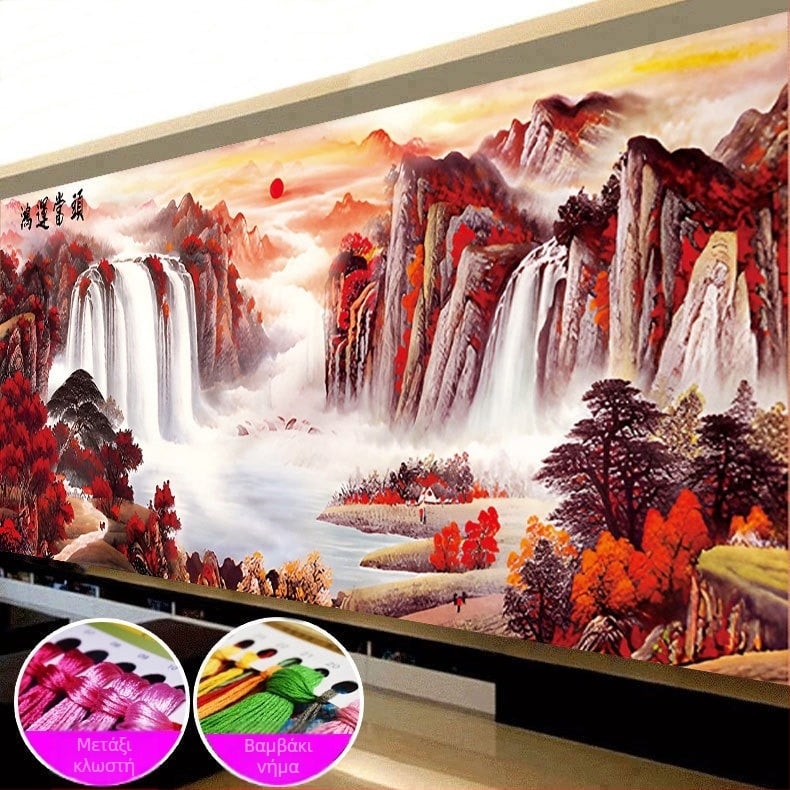 Σετ κεντήματος με βελονιά σταυρού – τοπίο σε βαμβακερό ύφασμα, κέντημα Mona Lisa