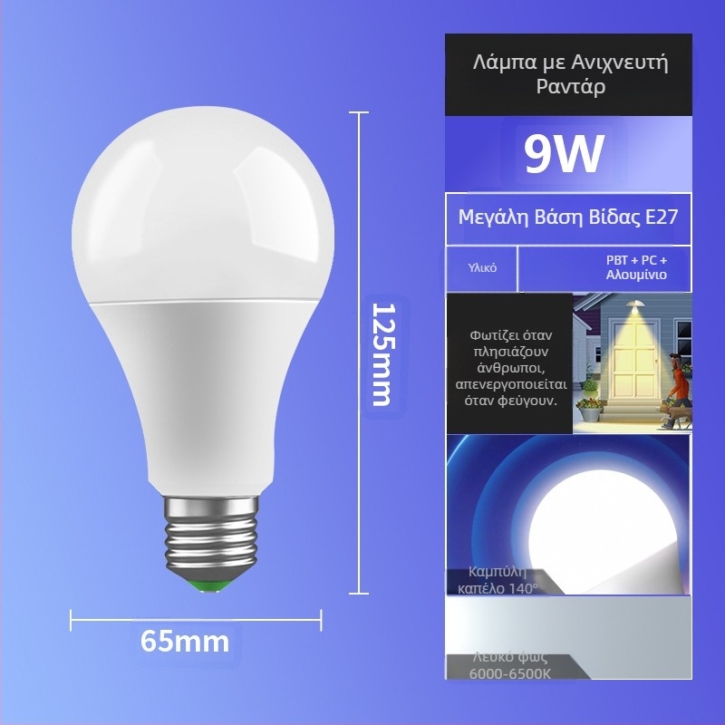 LED αισθητήρας λαμπτήρας, βάση E27, 85-265V, 180° δέσμη, IP30, PF 0.6