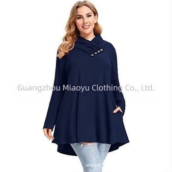 Γυναικεία μακρυμάνικη μπλούζα από πολυεστέρα με πλάγιο γιακά, ελεύθερο σχήμα, μονόχρωμο σχέδιο