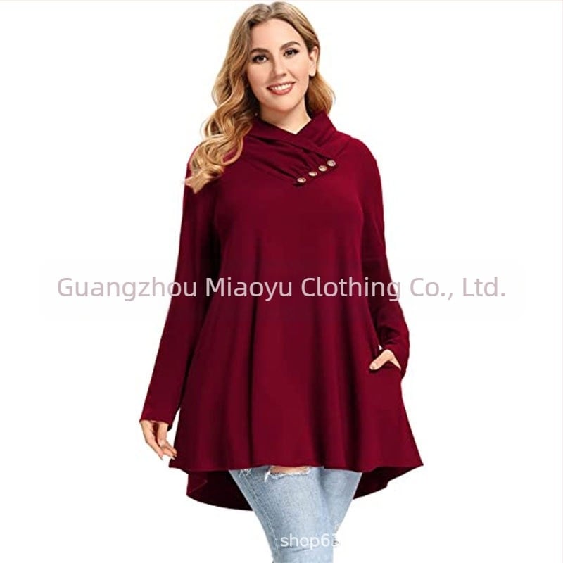 Γυναικεία μακρυμάνικη μπλούζα από πολυεστέρα με πλάγιο γιακά, ελεύθερο σχήμα, μονόχρωμο σχέδιο