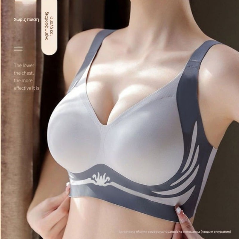 Σουτιέν Ice Silk χωρίς ραφή με push-up, καλούπια 3/4, νάιλον ύφασμα, σταθερές διπλές ιμάνες και πίσω κλείσιμο με τρεις σειρές