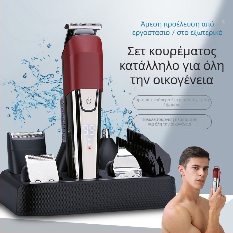 Ηλεκτρικό χτενιστικό μηχάνημα με LCD οθόνη, σετ έξι σε ένα, λεπίδες από ανοξείδωτο ατσάλι, ενσωματωμένη επαναφορτιζόμενη μπαταρία 500–800 mAh, αυτονομία 1–3 ώρες