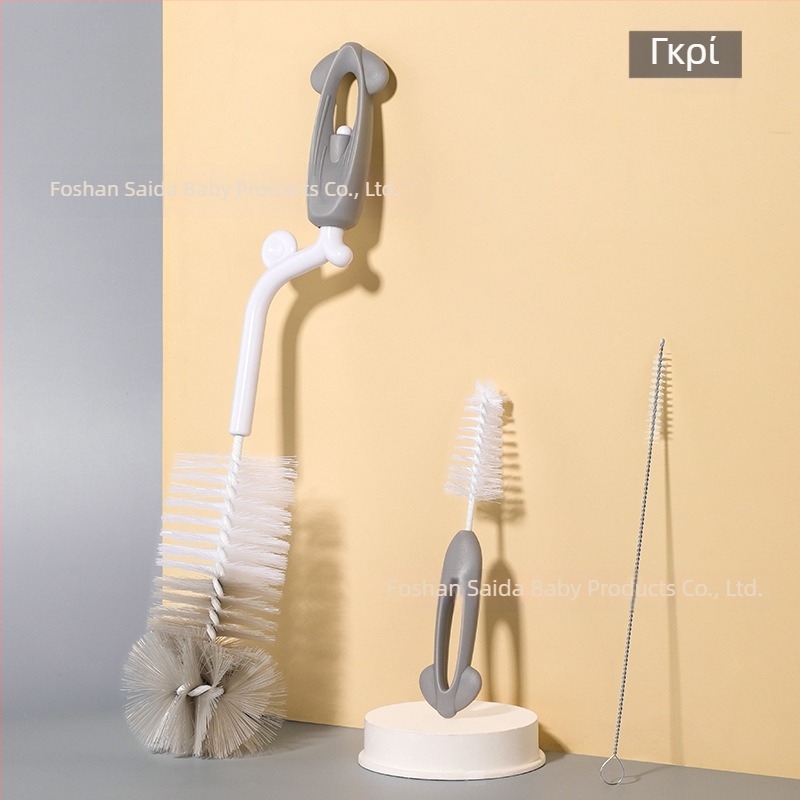 SAIDAH Περιστρεφόμενη βούρτσα μπιμπερό με νάιλον τρίχες — κατάλληλη για μπιμπερό, μπουκάλια νερού και κούπες