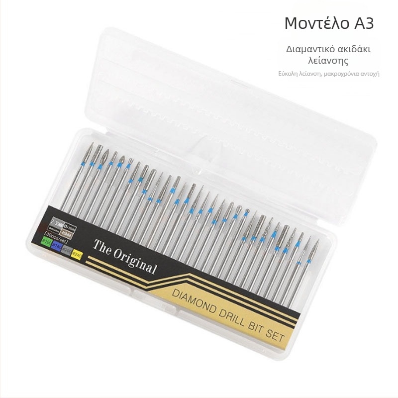 Σετ διαμαντιών κεφαλών λείανσης νυχιών τύπου A, κεφαλές από κράμα βολφραμίου-χάλυβα, εργαλείο γυαλίσματος, 30 τεμ.