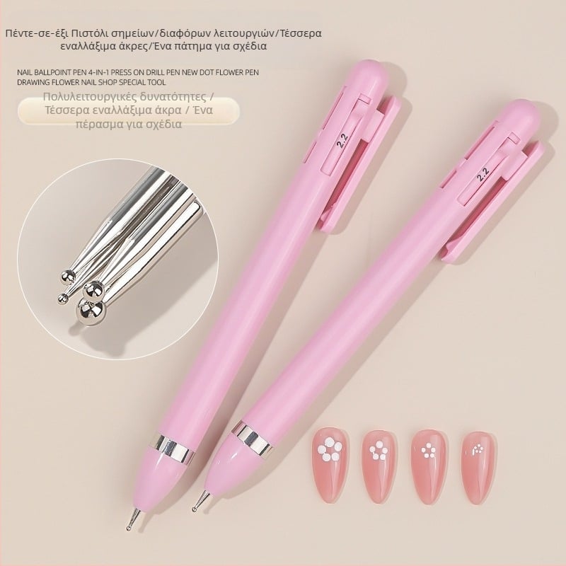 Πένα διάτρησης για μανικιούρ 4-σε-1 με χάντρες και διαμάντια, περιστρεφόμενο εργαλείο, μακριά πλαστική λαβή