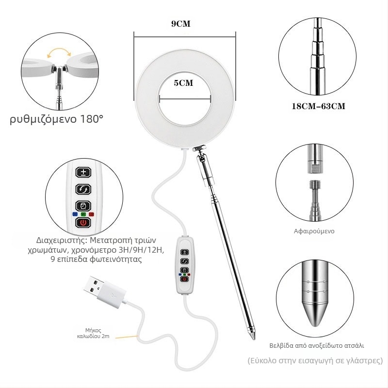 Επιτραπέζιο LED φως ανάπτυξης για μπονσάι, 48 LED, πλήρες φάσμα, ρυθμιζόμενη θερμοκρασία χρώματος, IP44, είσοδος 5V