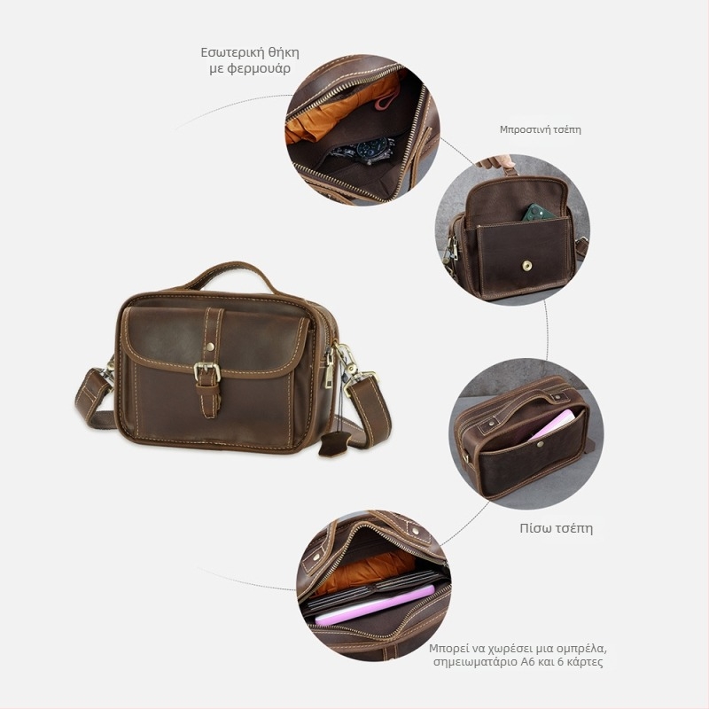Ανδρική Τσάντα Crossbody, Γνήσιο Δέρμα, Δέρμα Πρώτου Επιπέδου, Ανθεκτική στη φθορά, Μάρκα Yue Long
