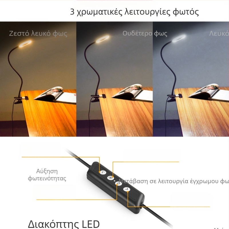 LED κλιπ-λαμπα γραφείου με προστασία ματιών, τηλεχειριστήριο, USB τροφοδοσία, νυχτερινό φως, μεταλλική σκιά, σύγχρονο μινιμαλιστικό σχέδιο, CE πιστοποιημένο