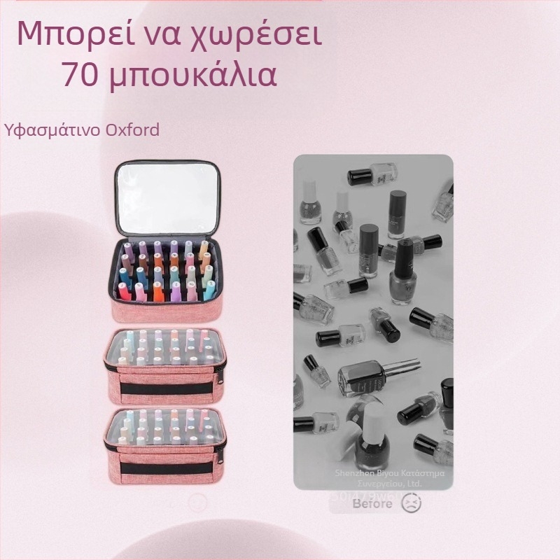 Τσάντα αποθήκευσης βερνικιού νυχιών με τρία επίπεδα και ρόδες, χωρά μέχρι 70 μπουκάλια, Oxford ύφασμα, αδιάβροχη.