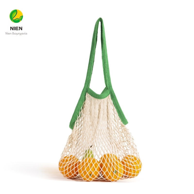 Τσάντα αγορών από βαμβακερό δίχτυ, επαναχρησιμοποιούμενη, χωρίς πάτο ή πλευρές; μεταξοτυπία; βάρος 70 g