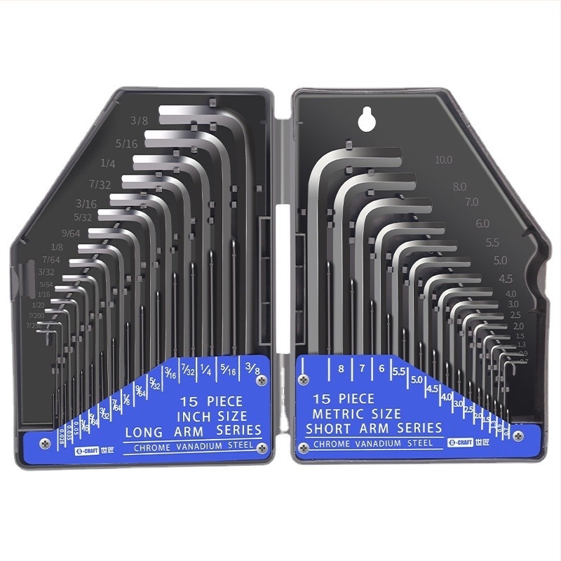 Σετ Allen κλειδιών εξάγωνης κεφαλής World Craftsman από χρωμιοβάνadium ατσάλι, μαύρο οξείδωμα, μακρυές κεφαλές, 30 τεμάχια, μετρικές και ιντσικές διαστάσεις