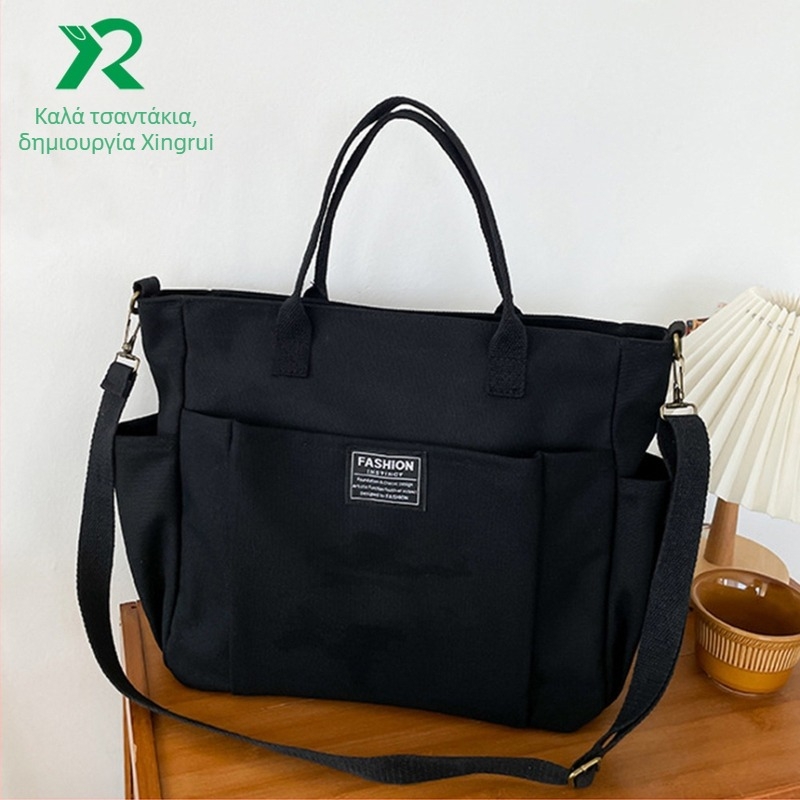 Τσάντα tote από καμβά για ψώνια, μονόωμος/ crossbody, μεγάλη χωρητικότητα, πολλαπλά τσεπιά, εκτύπωση λογότυπου με θερμική μεταφορά, Guangzhou προέλευση
