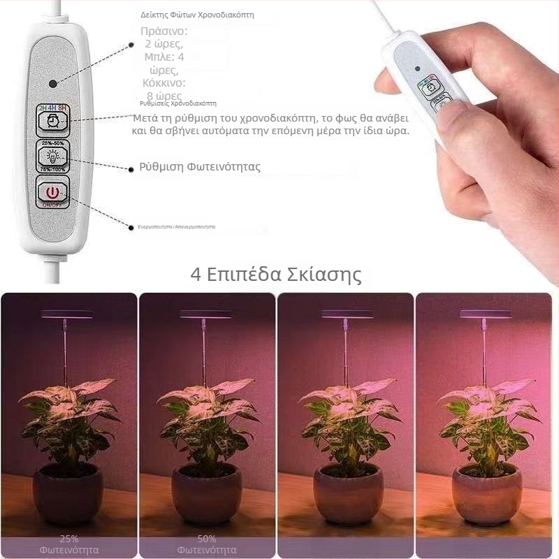 LED αναδιπλούμενος λαμπτήρας ανάπτυξης φυτών με πλήρες φάσμα 3500K φωτισμού, χρονοδιακόπτης, 20 LED, είσοδος 5V, ζωή 20000 h, μοντέλο CCB-231204