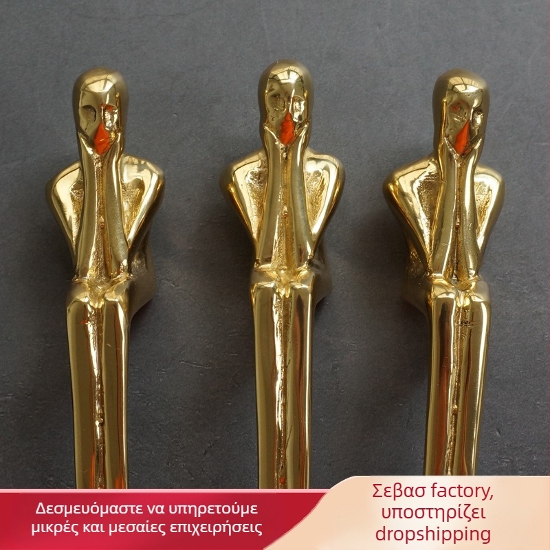 Thinker ορειχάλκινη λαβή για ντουλάπες, ντουλάπια ή συρτάρια — φινίρισμα ήπλου πολυτελούς ύφους, μοντέλο SKZLSS001