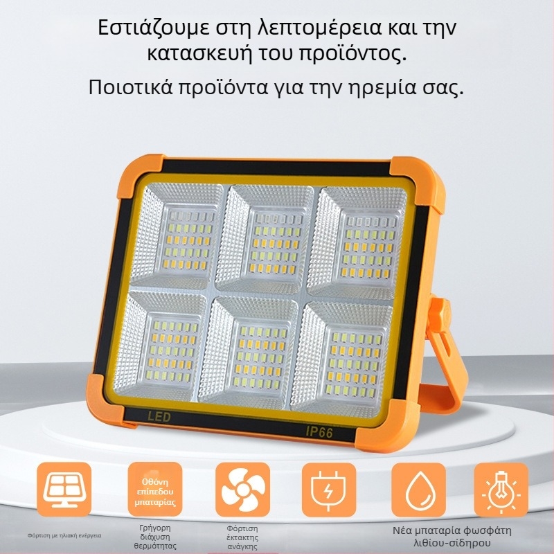 Ηλιακό φως κάμπινγκ – φορητό LED προβολέας για εσωτερική/εξωτερική χρήση, USB φωτισμός έκτακτης ανάγκης, 6V
