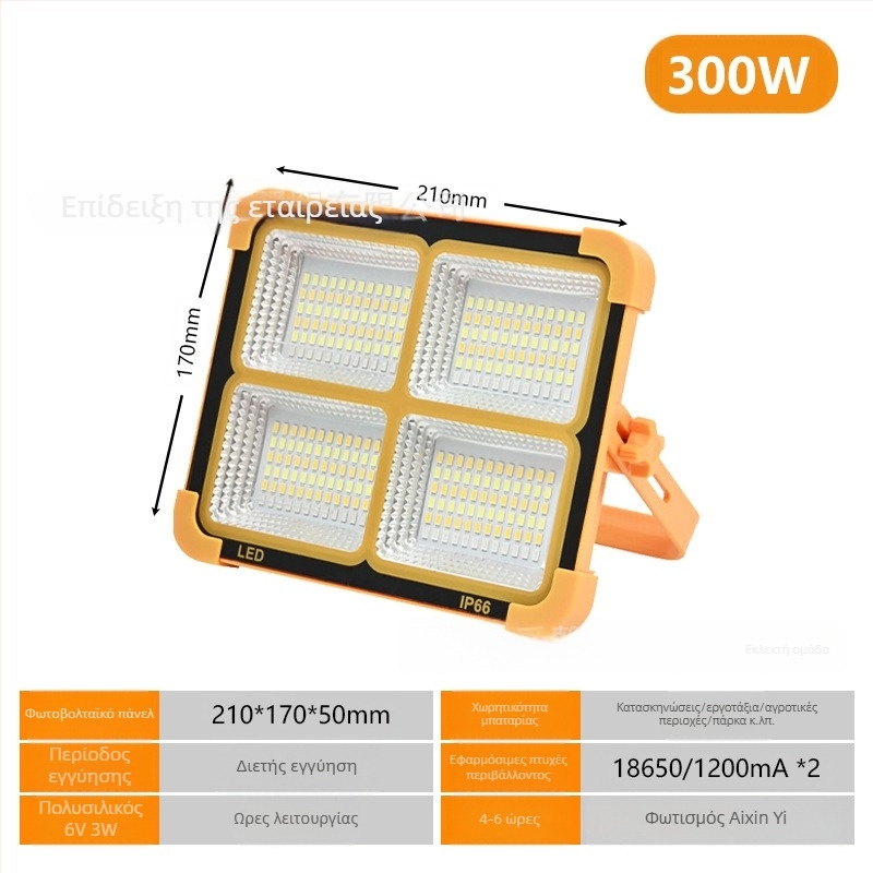 Ηλιακό φως κάμπινγκ – φορητό LED προβολέας για εσωτερική/εξωτερική χρήση, USB φωτισμός έκτακτης ανάγκης, 6V