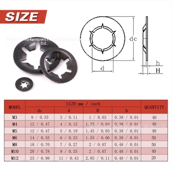 Plum Blossom Washer με εσωτερικά δόντια για κλείδωμα, σφιγκτήρας από μανγκάνιο ατσάλι, μαύρη επίστρωση ψευδάργύρου, GB849-88, Star Valley