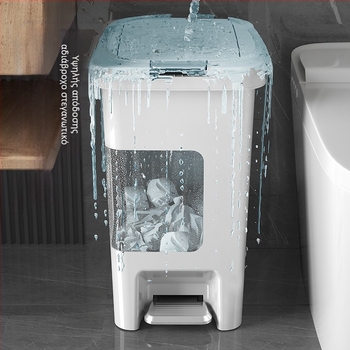 Κάδος απορριμμάτων με καπάκι, πόδι-πετάλι, μακρύ κυλινδρικό σχήμα, πλαστικό, χωρητικότητας 10 L