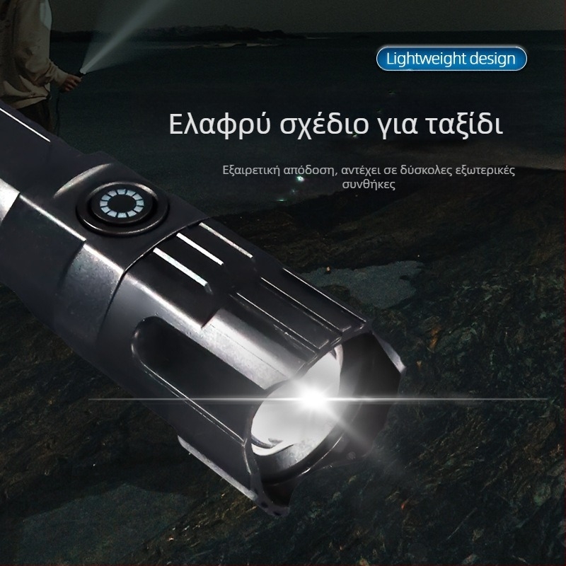 Φορητός φακός χειρός με τηλεσκοπικό ζουμ, 100 lm, εμβέλεια έως 100 m, επαναφορτιζόμενος, μπαταρία 18650, μοντέλο JY-81020, για κάμπινγκ και πεζοπορία