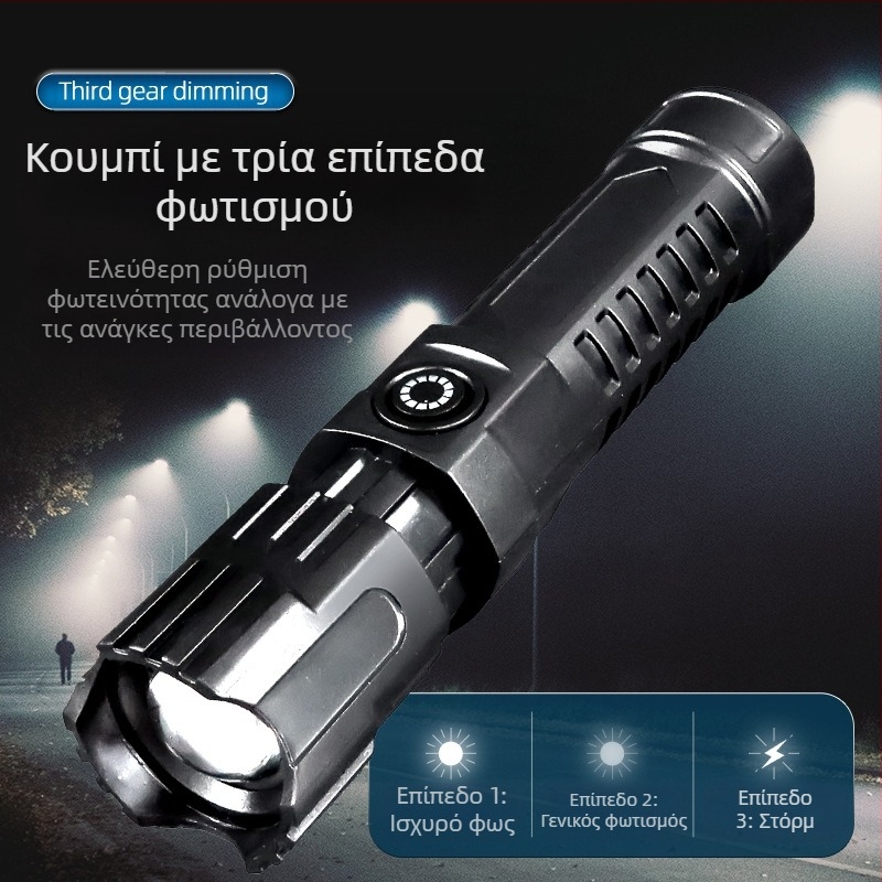 Φορητός φακός χειρός με τηλεσκοπικό ζουμ, 100 lm, εμβέλεια έως 100 m, επαναφορτιζόμενος, μπαταρία 18650, μοντέλο JY-81020, για κάμπινγκ και πεζοπορία