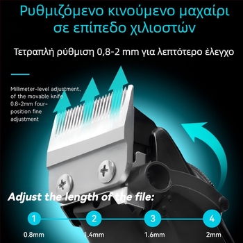 Ηλεκτρικό κουρευτικό μαλλιών KM-2279 με οθόνη LCD, ενσωματωμένη μπαταρία 500–800 mAh, αυτονομία 1–3 ωρών, κεφαλή κοπής από ανοξείδωτο ατσάλι, αδιάβροχο σχέδιο