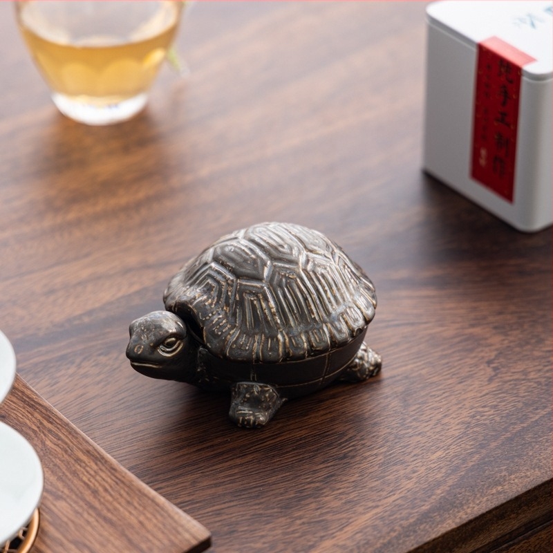 Κεραμικό τασάκι με καπάκι – διακόσμηση με χελώνα μακροζωίας (tea pet) για γραφείο ή σαλόνι, κινεζικό παραδοσιακό στυλ