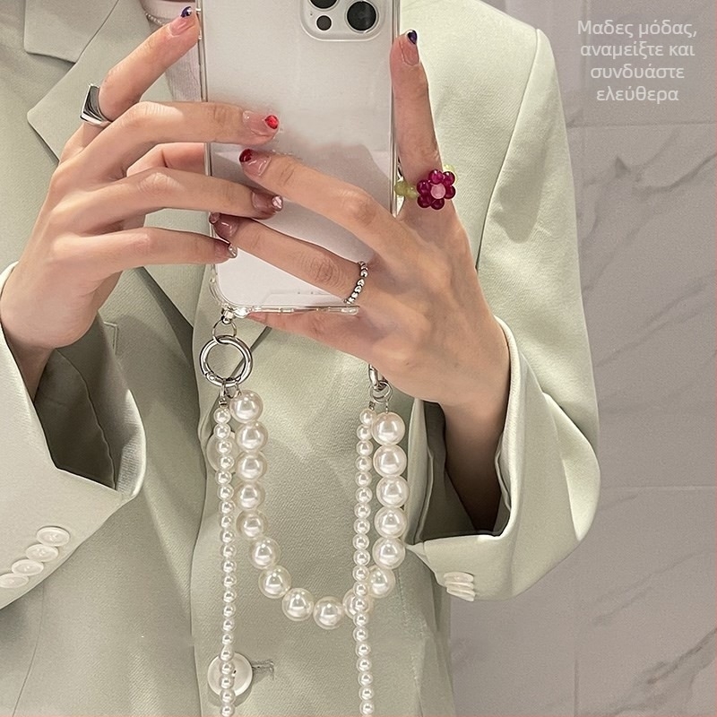 Yongyu λουράκι λαιμού με μεγάλες χάντρες μαργαριριού για TPU θήκη iPhone — συμβατό με iPhone X, 8 Plus, 7, XR, 11, 12 Pro Max