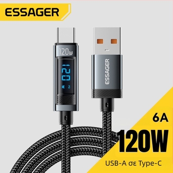 ESSAGER USB-C καλώδιο δεδομένων με ψηφιακή οθόνη, PD120W, κράμα αλουμινίου, συμβατό με Xiaomi