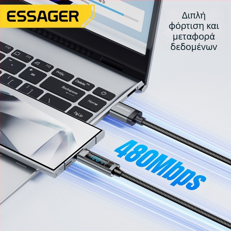 ESSAGER USB-C καλώδιο δεδομένων με ψηφιακή οθόνη, PD120W, κράμα αλουμινίου, συμβατό με Xiaomi