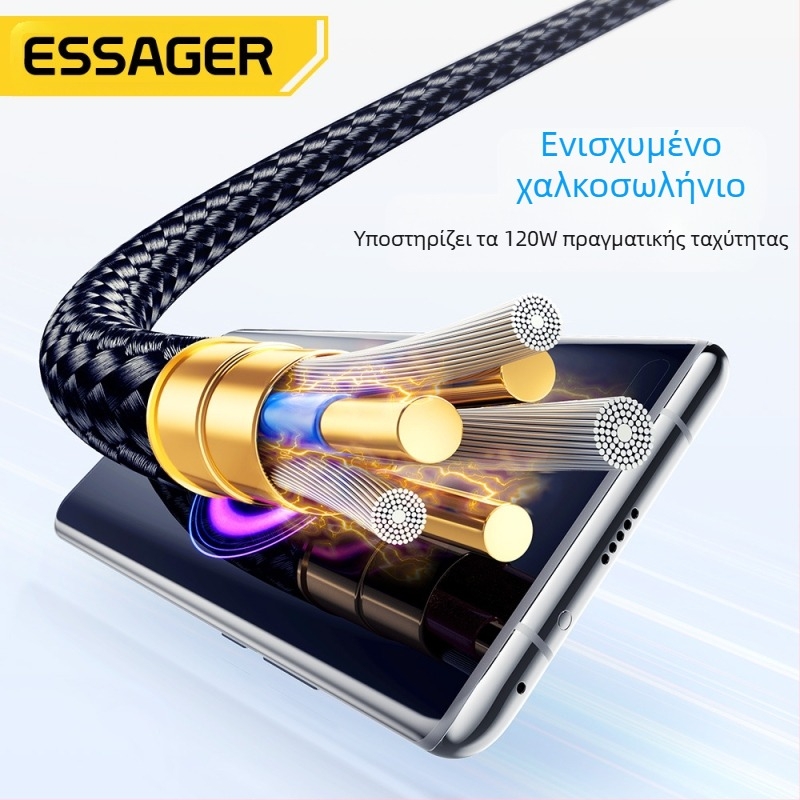 ESSAGER USB-C καλώδιο δεδομένων με ψηφιακή οθόνη, PD120W, κράμα αλουμινίου, συμβατό με Xiaomi
