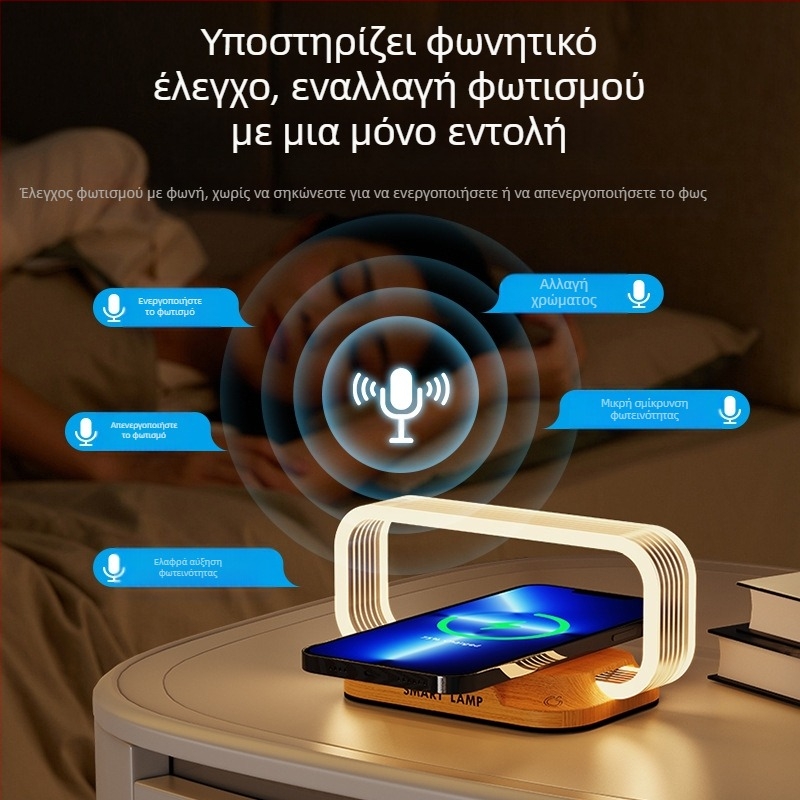 Manjia wr06c Ακρυλικός νυχτερινός φωτισμός για κομοδίνο με έλεγχο φωνής, ασύρματη γρήγορη φόρτιση – μοντέρνος μινιμαλισμός, CE πιστοποίηση