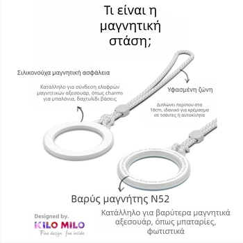 KILO MILO μαγνητική βάση MagSafe και δαχτυλίδι για κρέμασμα της τσάντας, διαφανής σχέδιας, πλαστικό υλικό, γενικό στυλ