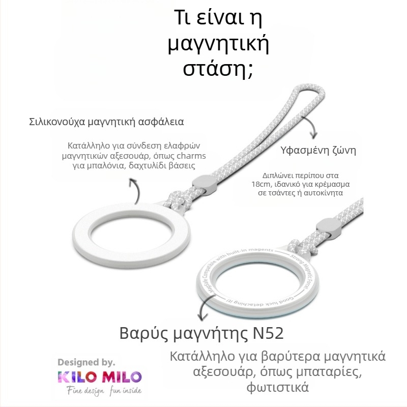 KILO MILO μαγνητική βάση MagSafe και δαχτυλίδι για κρέμασμα της τσάντας, διαφανής σχέδιας, πλαστικό υλικό, γενικό στυλ