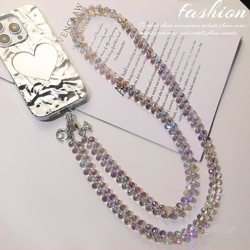 Κρυστάλλινη μακριά αλυσίδα, χειροποίητη, για κινητό τηλέφωνο και τσαντάκι, πολυλειτουργικό γυναικείο κόσμημα με γεωμετρικό σχέδιο