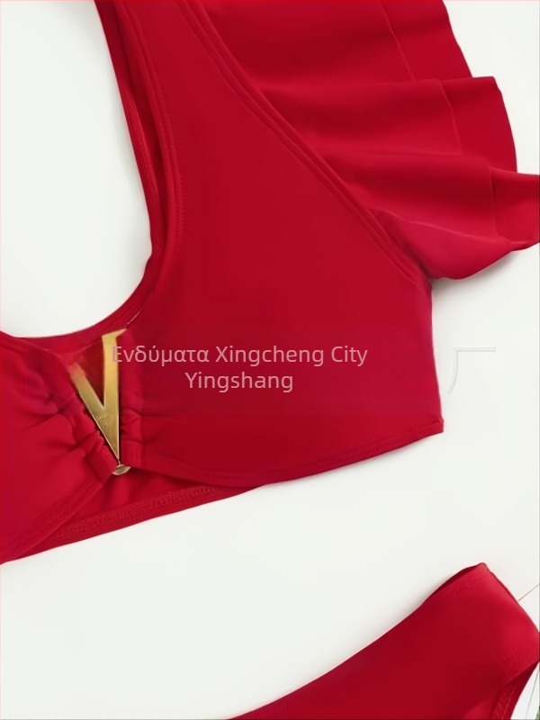 Γυναικείο μπικίνι υψηλής μέσης — μονόχρωμο, βαθύ V, ανοιχτή πλάτη, στενή εφαρμογή, με μαξιλαράκια στήθους; νάιλον 80/20 ύφασμα, επένδυση πολυεστέρα 80/20