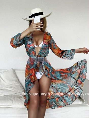 Γυναικείο μαγιό με φλοράλ μοτίβο και διαφανή φόρεμα παραλίας, πολυεστέρας, 100% πολυεστέρας, 230 g/m², κατάλληλο για κολύμβηση.