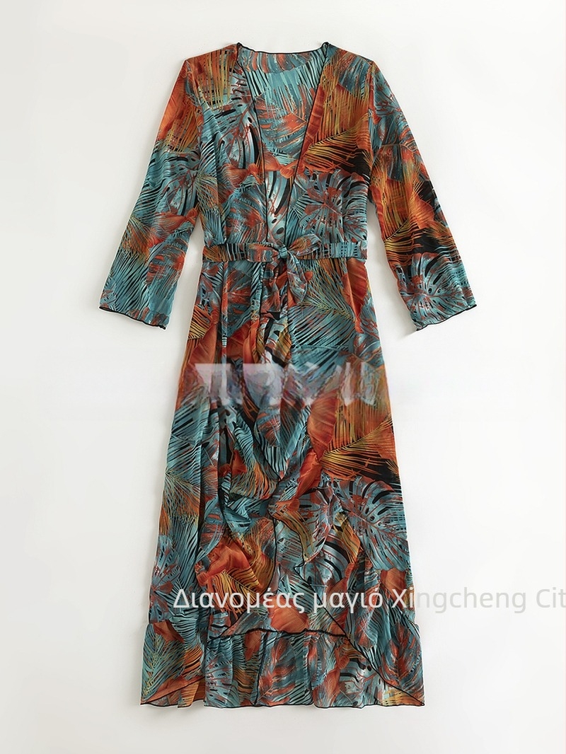 Γυναικείο μαγιό με φλοράλ μοτίβο και διαφανή φόρεμα παραλίας, πολυεστέρας, 100% πολυεστέρας, 230 g/m², κατάλληλο για κολύμβηση.