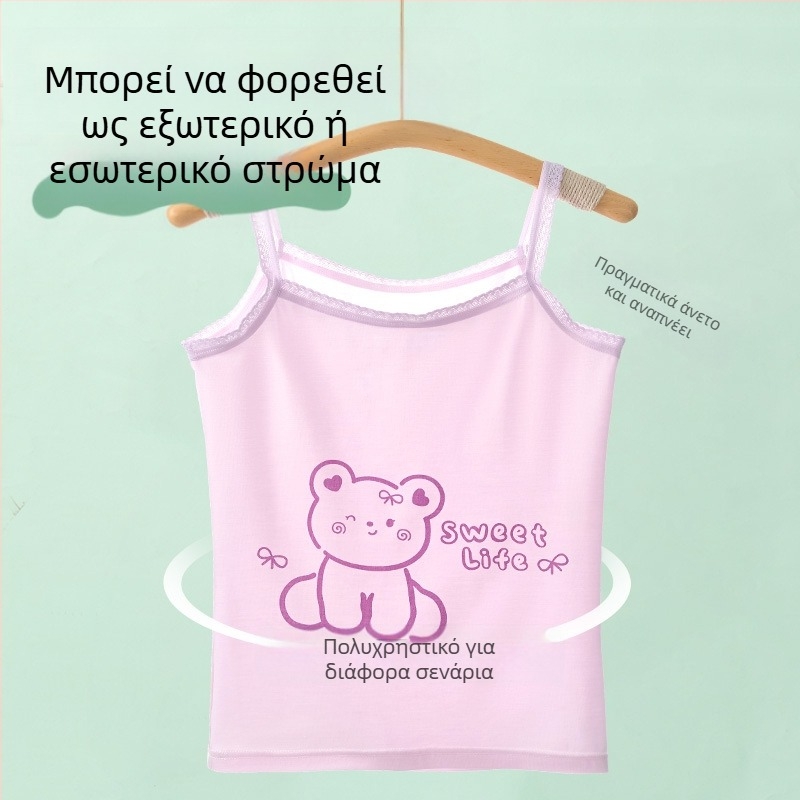 Αμάνικο τοπ για κορίτσια – 95% βαμβάκι, μοτίβο καρτούν, απαλό ύφασμα, για παιδιά