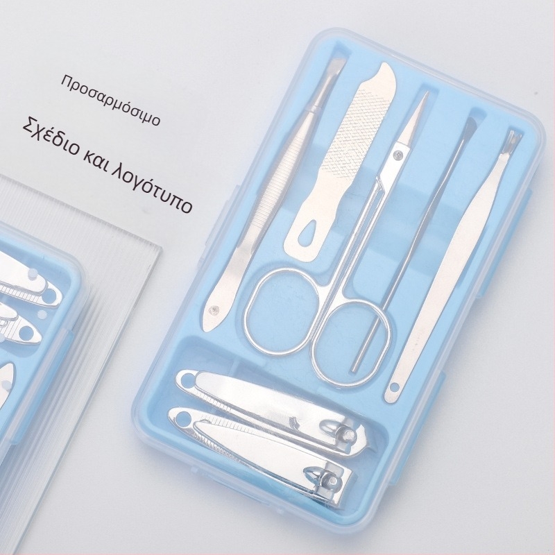 Σετ 7 τεμαχίων εργαλείων περιποίησης νυχιών σε κουτί από ανοξείδωτο ατσάλι, με ηλεκτροπλατινέ φινίρισμα