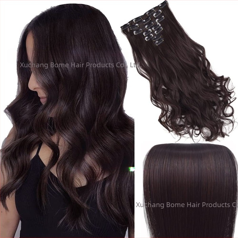 Κλιπ-ίν επεκτάσεις μαλλιών, σετ 6 τεμαχίων, ίνες ανθεκτικές στη θερμότητα, για γυναίκες